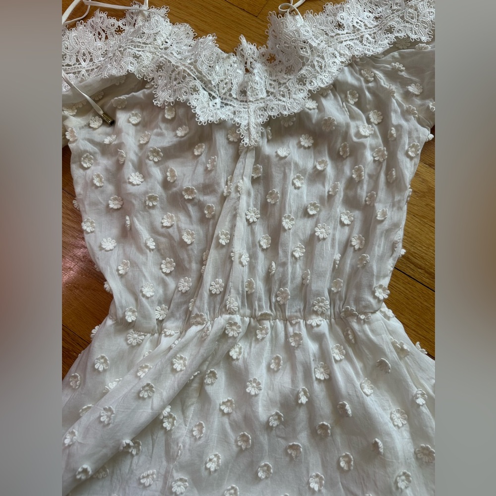 Karina Grimaldi White Floral Lace Detailed Sheer Long Sleeve Mini Dress XS - Picture 8 of 8